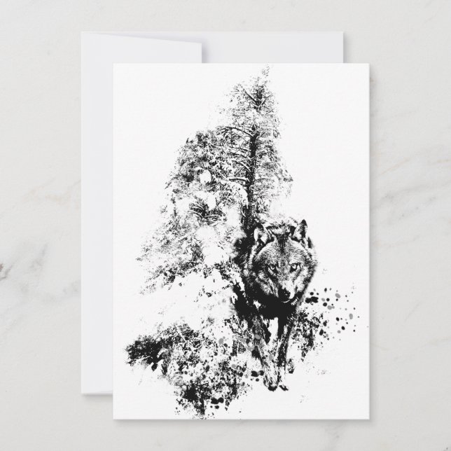 Carte Art graphique Loup gris faune nature animale (Devant)