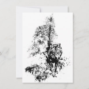 Carte Art graphique Loup gris faune nature animale