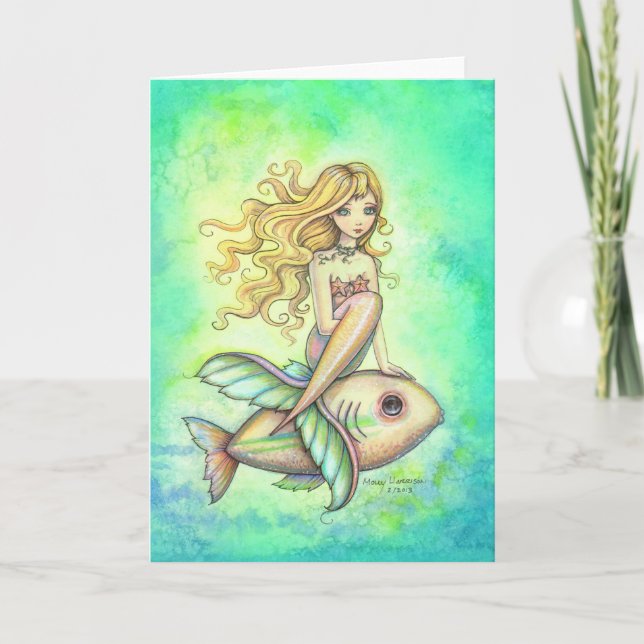 Carte Art mignon d'imaginaire de sirène et de poissons (Devant)