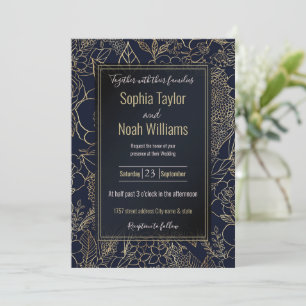Carte Art moderne Gold Blue Floral Doodles