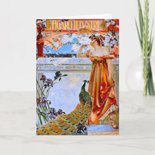 Carte Art Nouveau Femme et Peacock