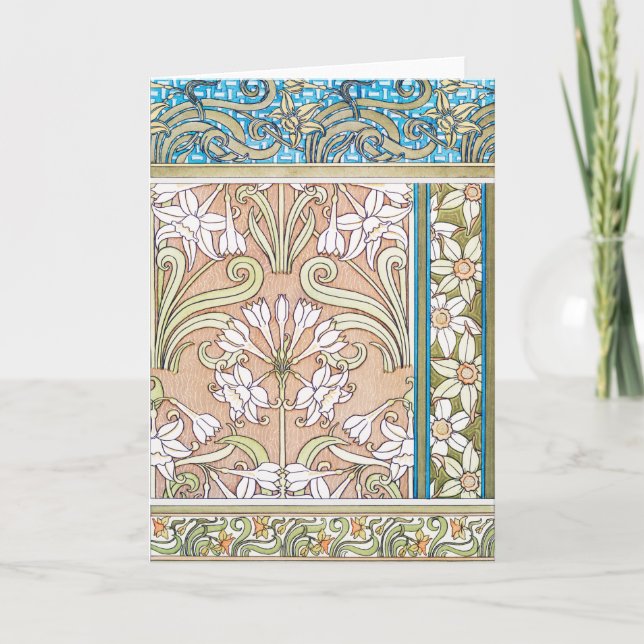 Carte Art nouveau jonquille Verneui textile floral art (Devant)