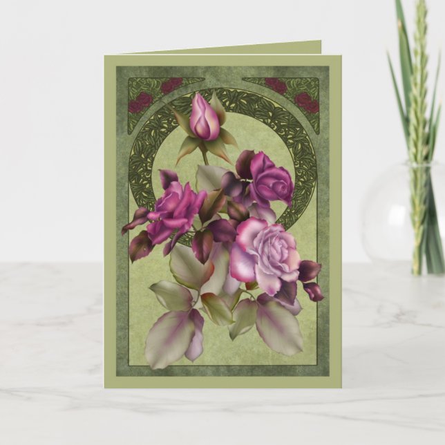 Carte Art nouveau Rose (Devant)