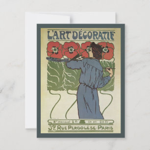 Carte Art Nouveau vintage, Artiste peignant des fleurs d
