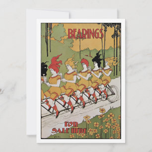 Carte Art Nouveau vintage, Bicyclette tandem à roulement