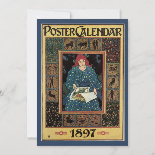 Carte Art Nouveau vintage, femme lisant un livre d'astro