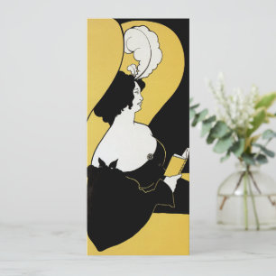 Carte Art Nouveau vintage, femme lisant un livre jaune