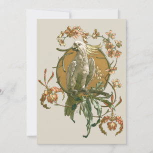 Carte Art Nouveau vintage, oiseau cacatoès, fleurs d'orc