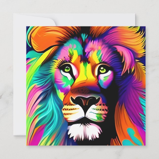Carte Art numérique Lion coloré (Devant)