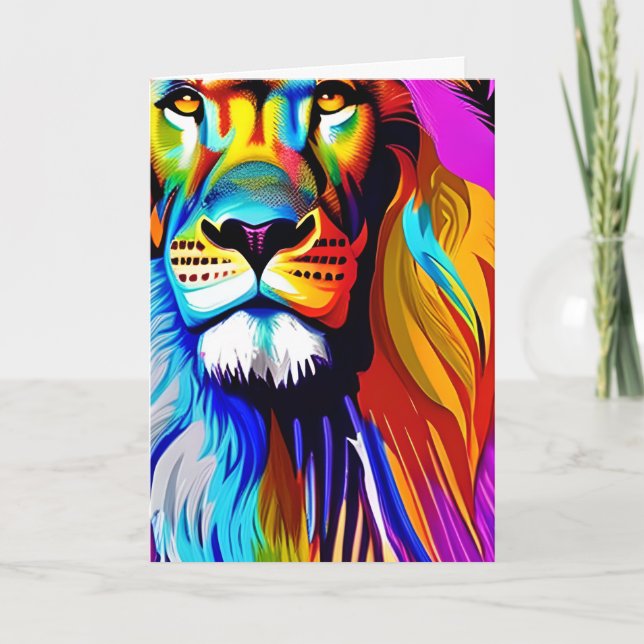Carte Art numérique Lion coloré | Anniversaire (Devant)