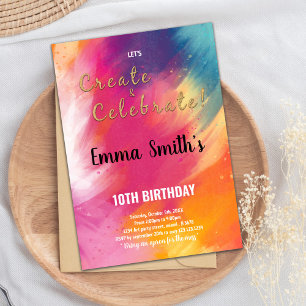 Carte Art Party pour enfants modifiable avec rainb