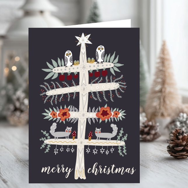 Carte Art populaire Arbre de vie Noël Fêtes de Noël PERS (Folk Art Tree of Life Christmas Holiday CUSTOM Card
)