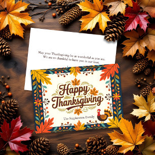Carte Art populaire Moisson Feuilles d'automne Joyeux Th