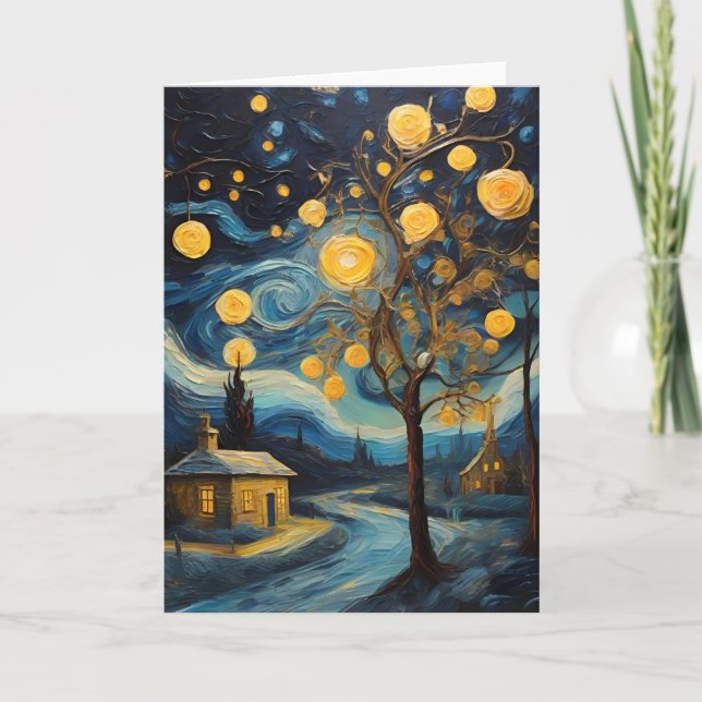 Carte Art Vintage de Noël inspiré par Van Gogh (Devant)