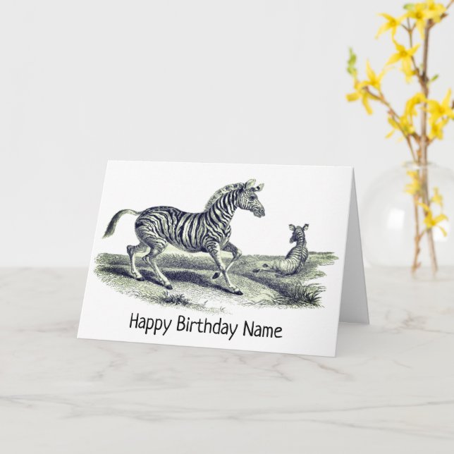 Carte Art vintage Zèbre Et Animal Foin Anniversaire (Fleur jaune)