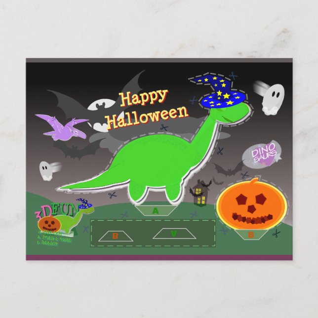 Carte artisanale Halloween Dinosaur Statue Coupe & (Devant)