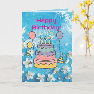 Carte Artistic Blue White Cherry Blossom Birthday Card