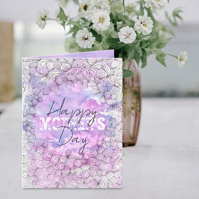 Carte Artistic Purple Aquarelle Black Enk Fête des Mères (Créateur téléchargé)