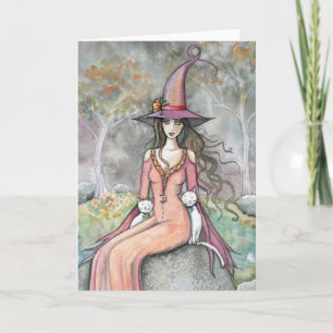 Carte artistique de chat blanc de sorcière d'autom
