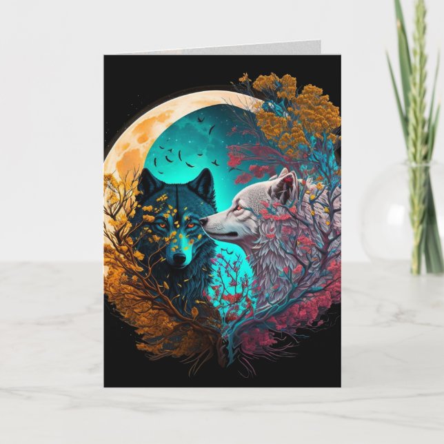 Carte artistique graphique Yin Yang Loup (Devant)