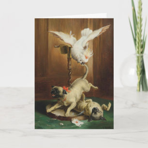 Carte Artwork Vintage - Deux Carlins et un Cockatoo,