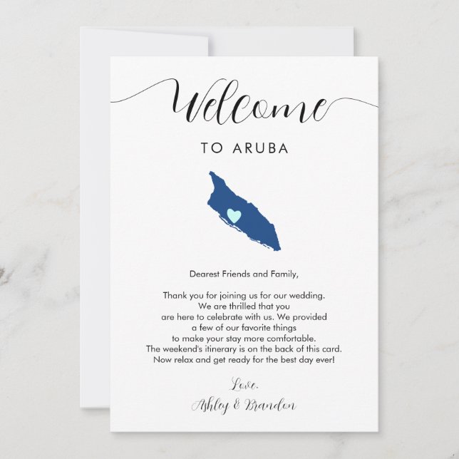 Carte Aruba Mariage Bienvenue Lettre Itinéraire Ca (Devant)