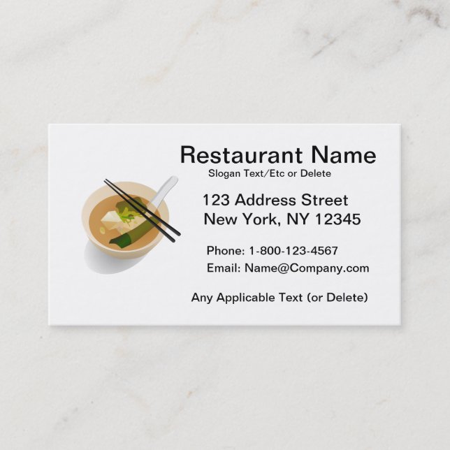 Carte asiatique faite sur commande de restaurant (Devant)