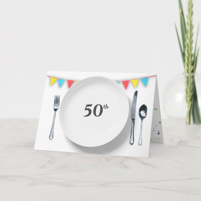Carte Assiettes et couverts pour 50e anniversaire (Devant)