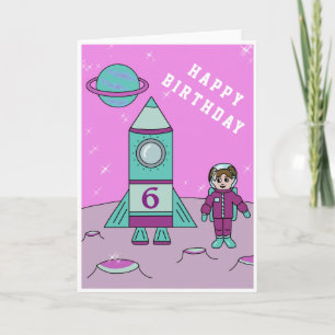 Carte Astronaut Girl on the Moon Space Joyeux anniversai