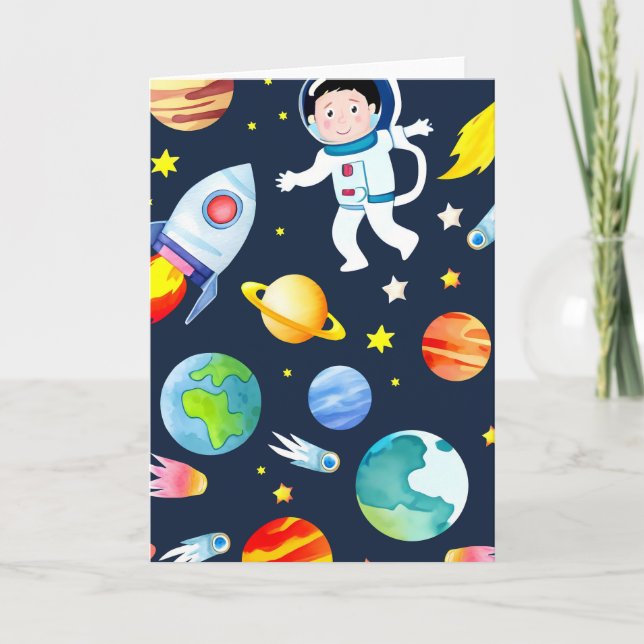 Carte Astronaut in Space Planets and Rockets Pattern (Devant)