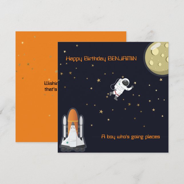 Carte Astronaut Lune Rocket Kids Système solaire Plat am (Devant / Derrière)