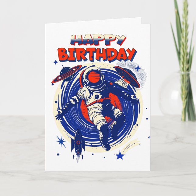 Carte Astronaut personnalisé Thème d'anniversaire (Devant)