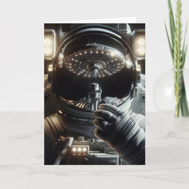 Carte Astronaute avec réflexion d'OVNI | Anniversaire (Devant)