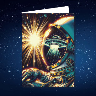 Carte Astronaute et OVNI Pun Anniversaire
