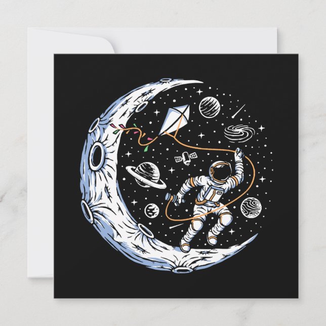 Carte Astronaute faisant voler un cerf-volant sur la Lun (Devant)