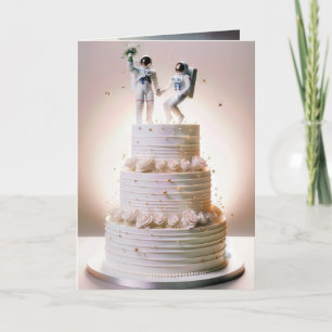 Carte Astronautes nouvellement mariés sur un gâteau Mari