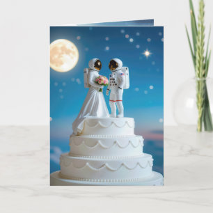 Carte Astronautes nouvellement mariés sur un gâteau Mari