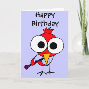 Carte AT- Cardinal Bird Jouer Clarinet Caricature