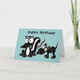 Carte AT- Dog Sniffer Skunk Butt Cartoon