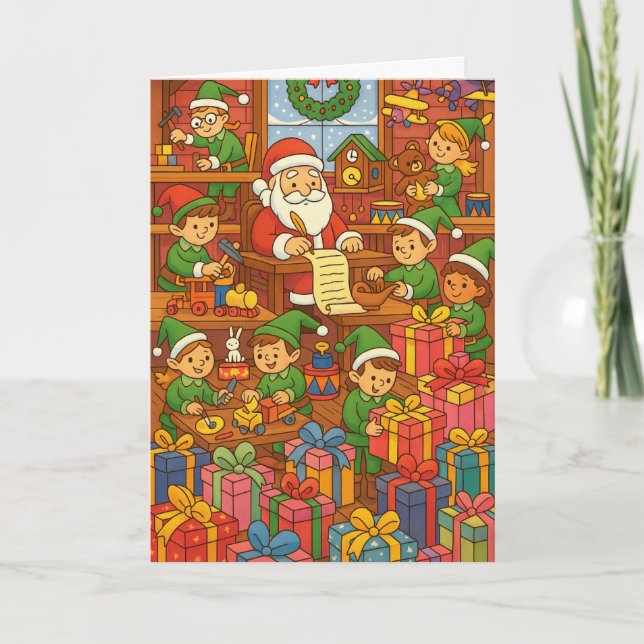 Carte Atelier du Père Noël Elfes Occupés Noël Personnali (Devant)