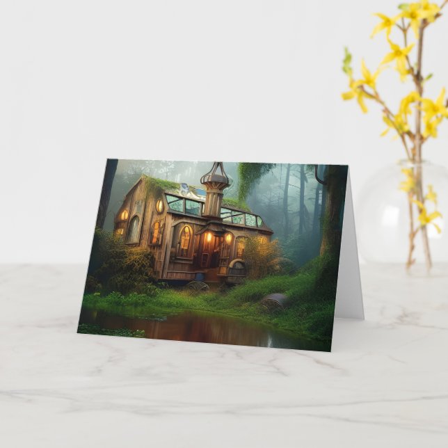 Carte Atelier sur la rivière | Salutation Steampunk (Fleur jaune)