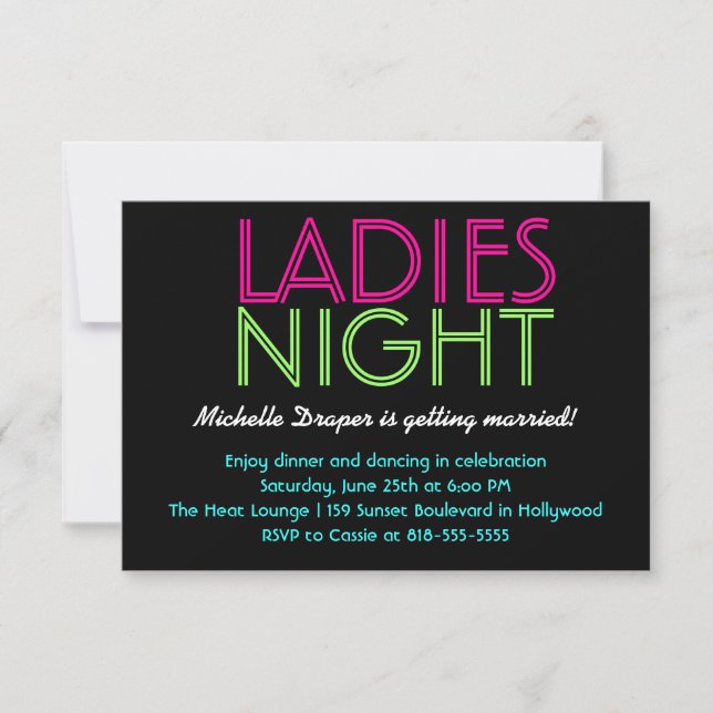 Carte au néon de nuit de dames (Devant)