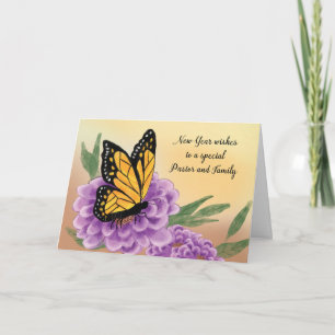 Carte Au pasteur et à la famille Joyeux papillon du Nouv