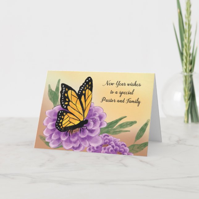 Carte Au pasteur et à la famille Joyeux papillon du Nouv (Devant)