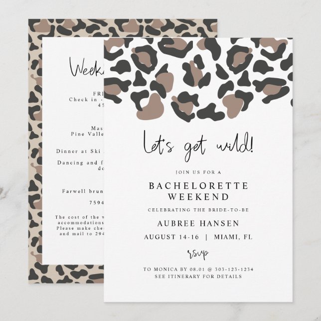 Carte AUBREE Empreinte de léopard Wild Bachelorette Itin (Devant / Derrière)