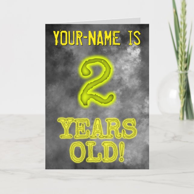 Carte Aura éffrayante brillante Look "2 ans !" + Nom (Devant)