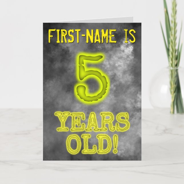 Carte Aura éffrayante brillante Look "5 ans!" + Nom (Devant)