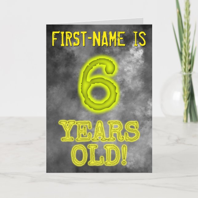 Carte Aura éffrayante brillante Look "6 ans!" + Nom (Devant)
