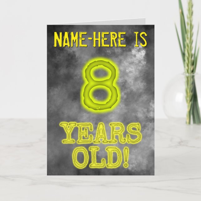Carte Aura éffrayante brillante Look "8 ans!" + Nom (Devant)