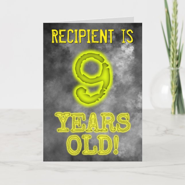 Carte Aura éffrayante brillante Look "9 ans!" + Nom (Devant)